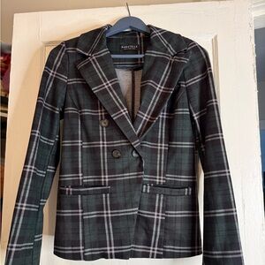 Bagatelle Collection Plaid Blazer Women’s Tailored Jacket Green Black Preppy